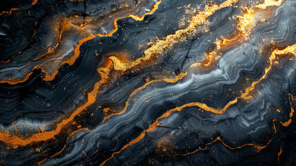 Fototapeta premium Elegant abstract painting featuring swirling patterns of dark blues and gold, evoking a sense of flowing energy and cosmic beauty.