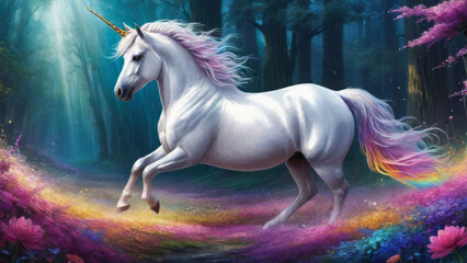 Obraz na płótnie Canvas A beautiful unicorn. Fantasy background.