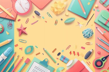 Vector banner for Teacher Appreciation Day featuring colorful school supplies, celebratory text, and festive elements on a bright background