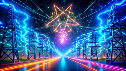 Neon 3D image of electricity