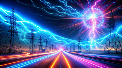 Neon 3D image of electricity