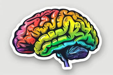 Multicolored brain illustration with black outline, showcasing creativity and diversity in cognitive processes