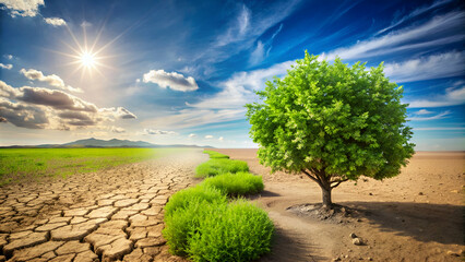 arid environment and a lush green environment