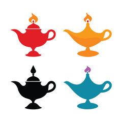 Set of Magic oil lamp icon vector black vector on white background