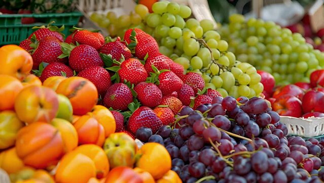 A mouthwatering display of fruits at the beach market perfect for a beach picnic.