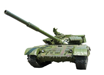 Old green tank armored vehicle isolated on a white background