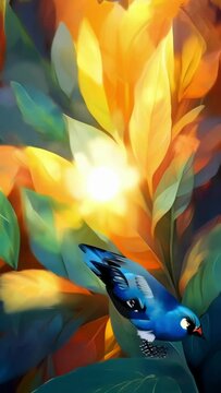 Abstract autumn background with leaves and a bird