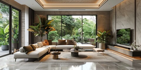 Fototapeta premium Modern Living Oasis with Greenery