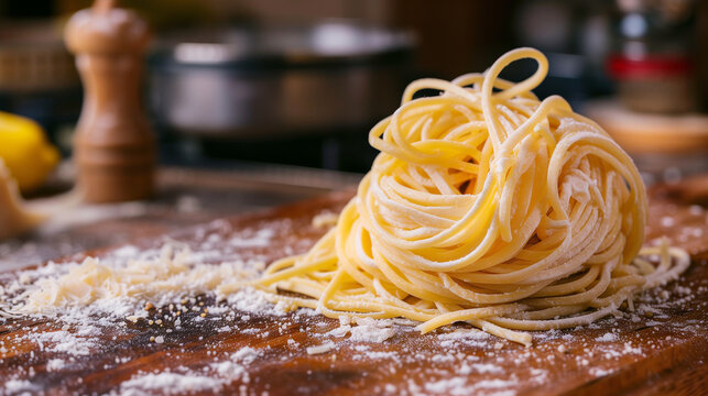 fresh handmade italian pasta on a wooden board