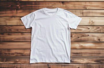 plain white t-shirt on wooden background © Jiwech's Creations