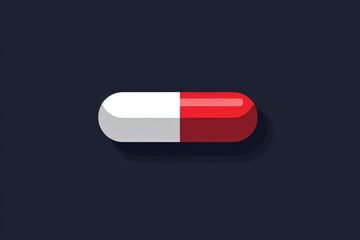 Red and white capsule icon on a dark background, symbolizing healthcare, medication, and pharmaceuticals