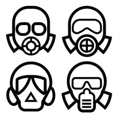 Set of Respirator linear icon black vector on white background