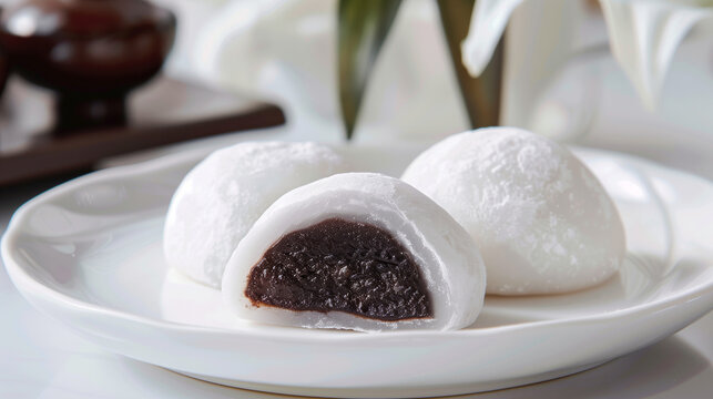 white mochi with sweet red bean paste filling