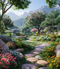 Naklejka premium Fantasy Valley's Beautiful Garden Path