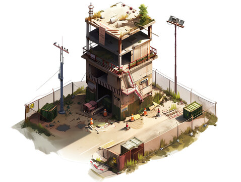 Abandoned Building, Game Graphic Asset, Transparent Background