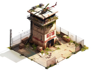Tower with Helicopter on top, Game Graphic Asset, Transparent Background