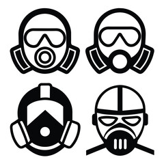 Set of Respirator linear icon black vector on white background