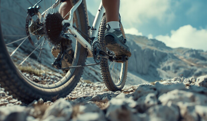 Naklejka premium biker riding on rocky road