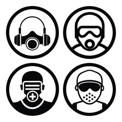 Set of Respirator linear icon black vector on white background