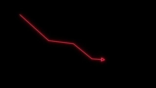 Abstract neon line arrow down business graph icon animation. business chart concept