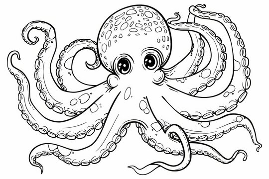 recommend clip art: Intricate Octopus Line Art Illustration with Detailed Tentacles