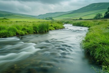 Serene River Meandering Through Lush Green Countryside Landscape