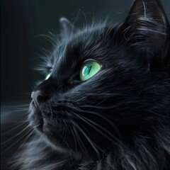 Mysterious Black Cat with Emerald Eyes Generative AI
