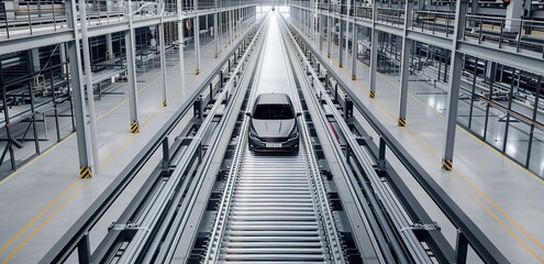 Naklejka premium A car is driving inside a factory