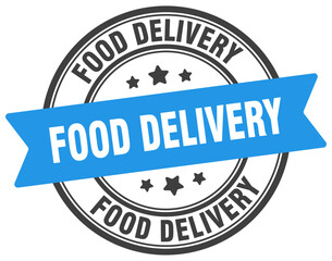 food delivery stamp. food delivery label on transparent background. round sign