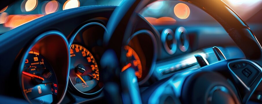 A photo of a speedometer in a black car