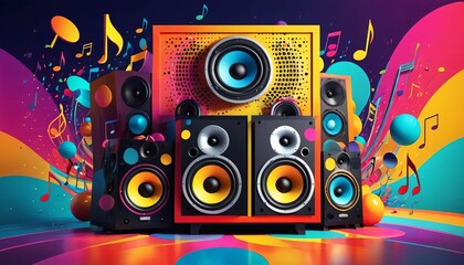 Obraz premium Colorful abstract speaker cabinet with musical notes