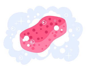 Bath sponge with soap bubble isolated concept. Vector flat graphic design illustration