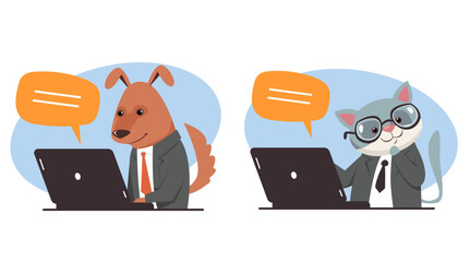 Business office manager animal working desk employee concept. Vector flat graphic design illustration