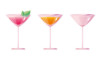 Set of cocktail glass drink alcohol isolated concept. Vector graphic design illustration