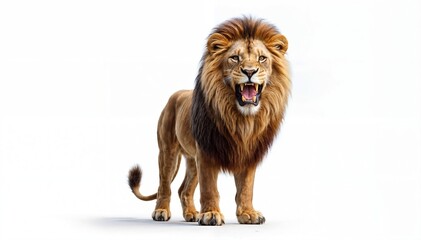 Obraz premium King Lion roaring , Isolated on White background