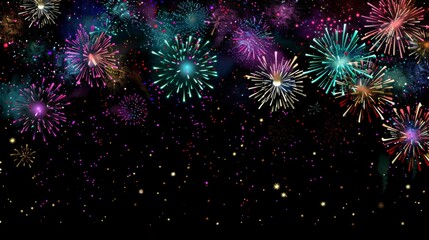 Brightly colorful fireworks in the night sky. Wonderful celebration fireworks