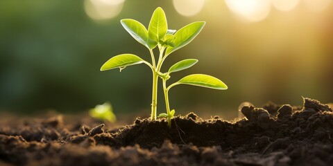 Growing Eco-Friendly Creativity: Seedling Symbolizing Good Ideas in Fertile Soil. Concept Eco-Friendly Practices, Creativity Inspiration, Seedling Growth, Fertile Soil Symbolism, Sustainable Living