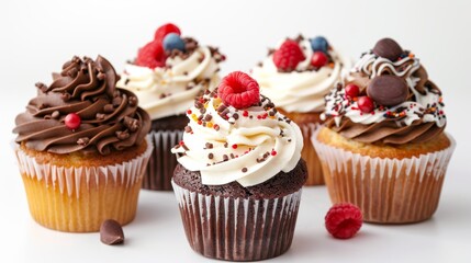 Delicious Cupcakes on a White Background Generative AI