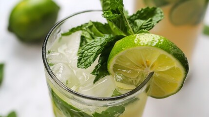 Refreshing Mojito Cocktail with Lime and Mint on White Background
