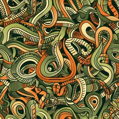 Intricate Jungle Snake Pattern Illustration with Green and Orange Palette