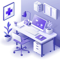 office desk with laptop