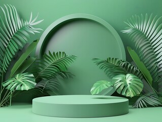 Fototapeta premium 3D Green Platform for Cosmetic Display
