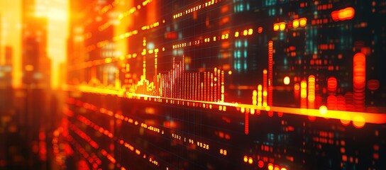 Obraz premium The background is black with a bright orange chart design