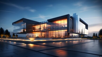 Fototapeta premium Modern office building or business center. Futuristic style architecture. Generative AI.