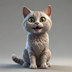 Fototapeta premium Cute furry cat with bright eyes sits on the floor in a portrait pose