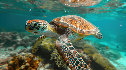Fototapeta premium photo of turtle in the ocean