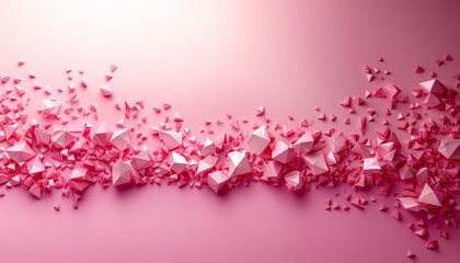 artistic geometric background of pink origami shapes scattered across a soft pink gradient. Modern designs and backdrop 