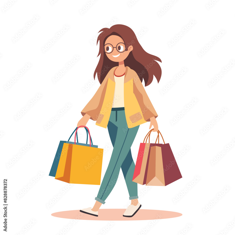 Wall mural woman holding shopping bags. shopping online concept. vector illustration