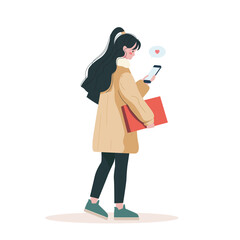 woman holding shopping bags. shopping online concept. vector illustration
