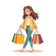 woman holding shopping bags. shopping online concept. vector illustration